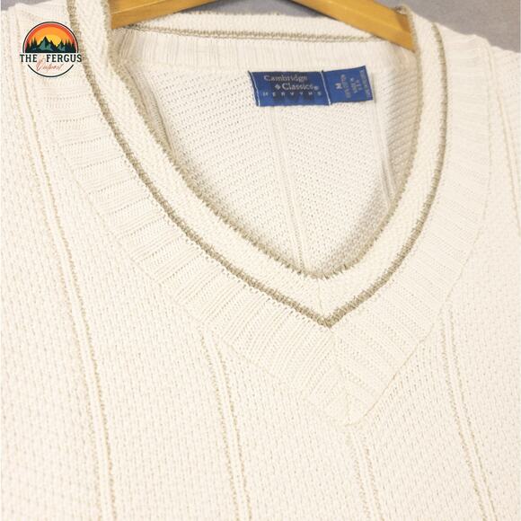 Cambridge Classic White Pullover Sweater Long Sleeve Preppy Knit Men's Medium - Picture 3 of 12